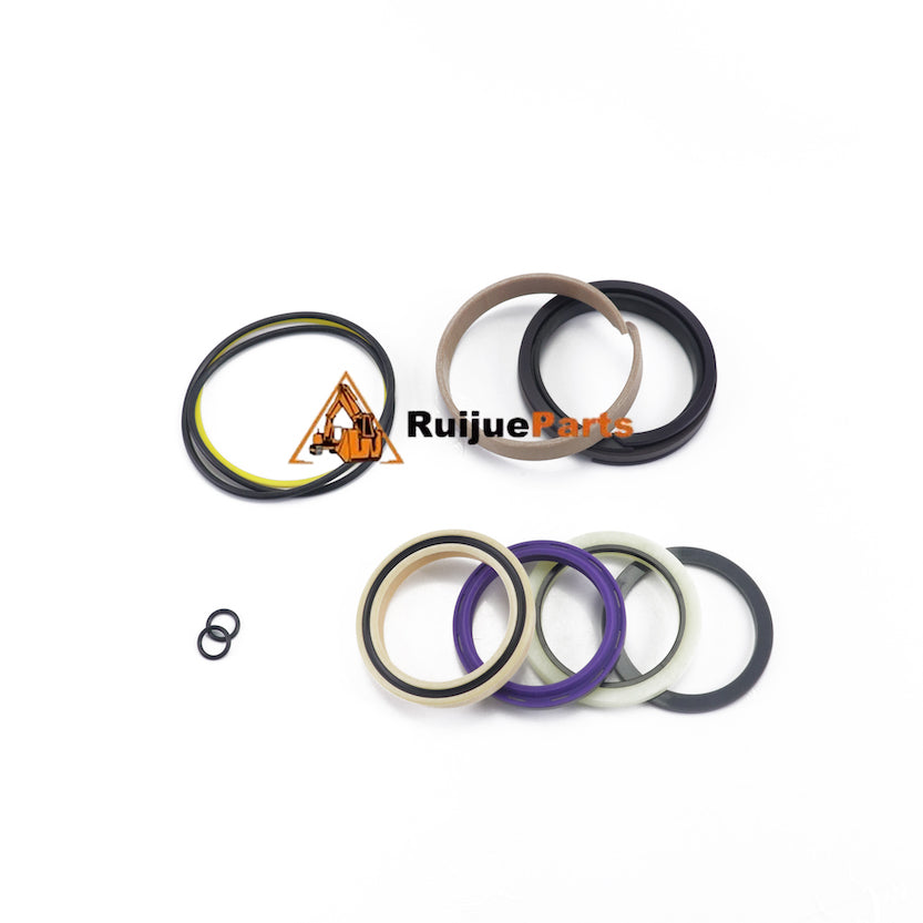 707-99-25280 aftermarket hydraulic seal kit for Komatsu motor grader drawbar shift cylinder showing O-rings, U-cups, and wipers.
