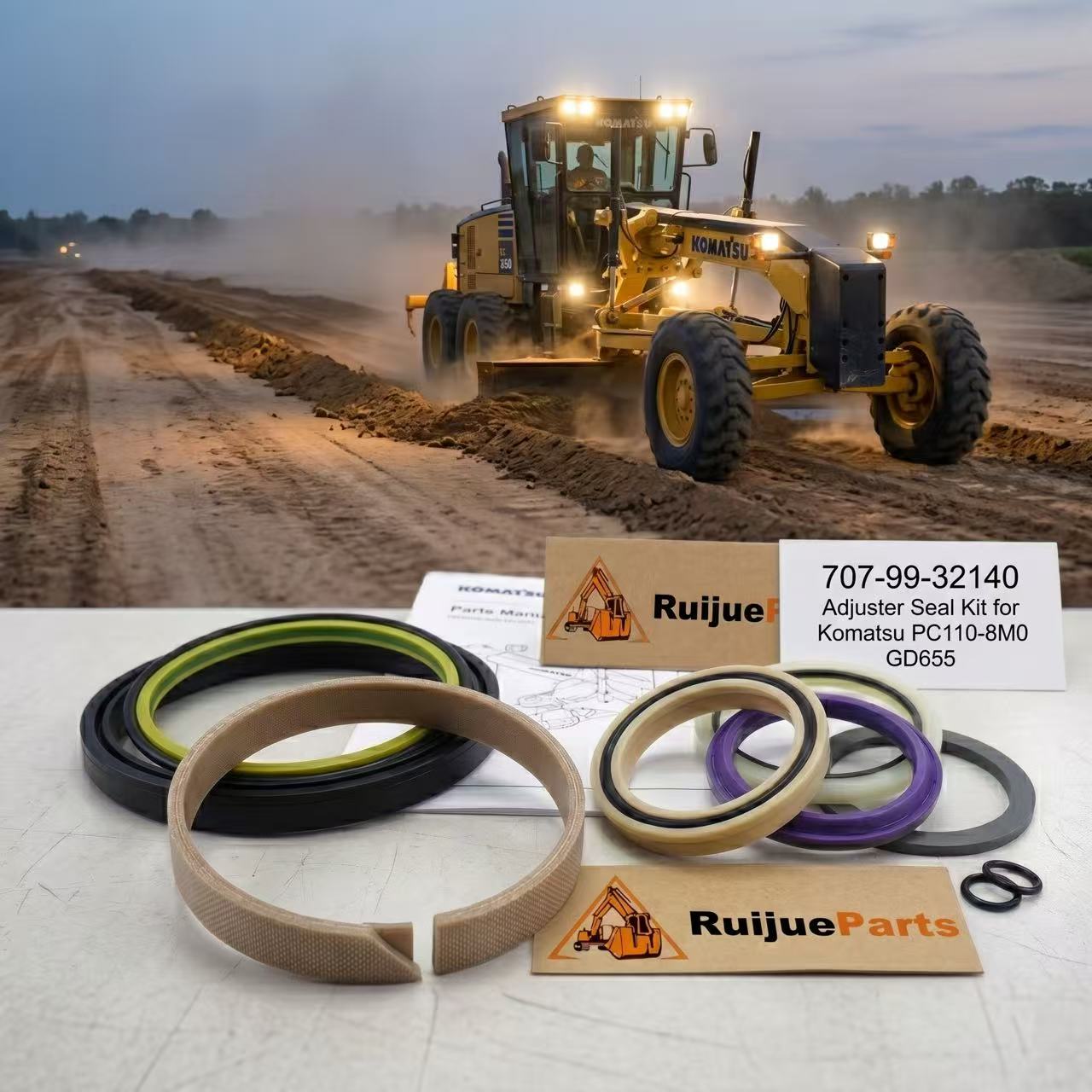 707-99-XXXX Hydraulic Cylinder Seal Kit for Komatsu GD655 / GD705-5 Motor Grader | Ruijueparts