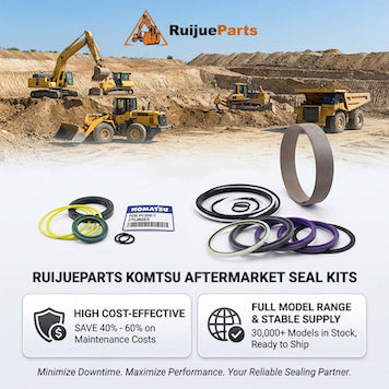 A complete aftermarket Komatsu seal kit for hydraulic cylinder repair from Ruijue Parts.