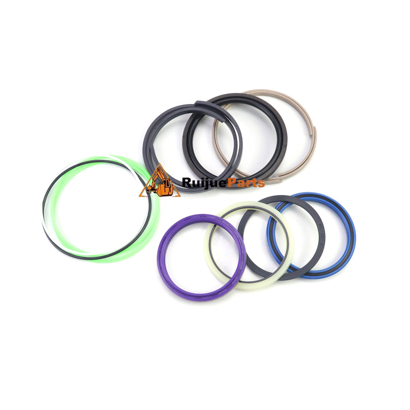 Aftermarket 69000801 hydraulic bucket cylinder repair seal kit with heavy-duty o-rings, wipers, and rod seals for JCB JS200 and JS220 tracked excavators.