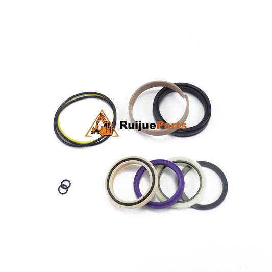 707-99-25280 aftermarket hydraulic seal kit for Komatsu motor grader drawbar shift cylinder showing O-rings, U-cups, and wipers.