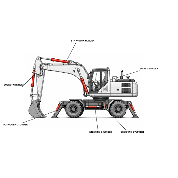 Mobile wheel excavator with rubber tires and flexible hydraulic construction equipment for urban digging, road maintenance, and short-distance on-site relocation projects.