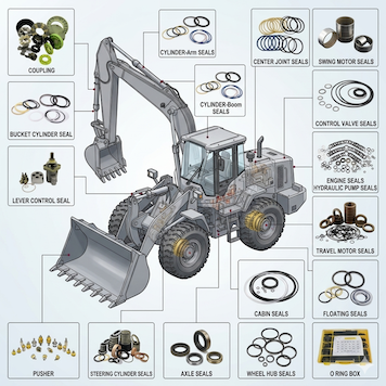 Seal kits for loader hydraulic and transmission system applications