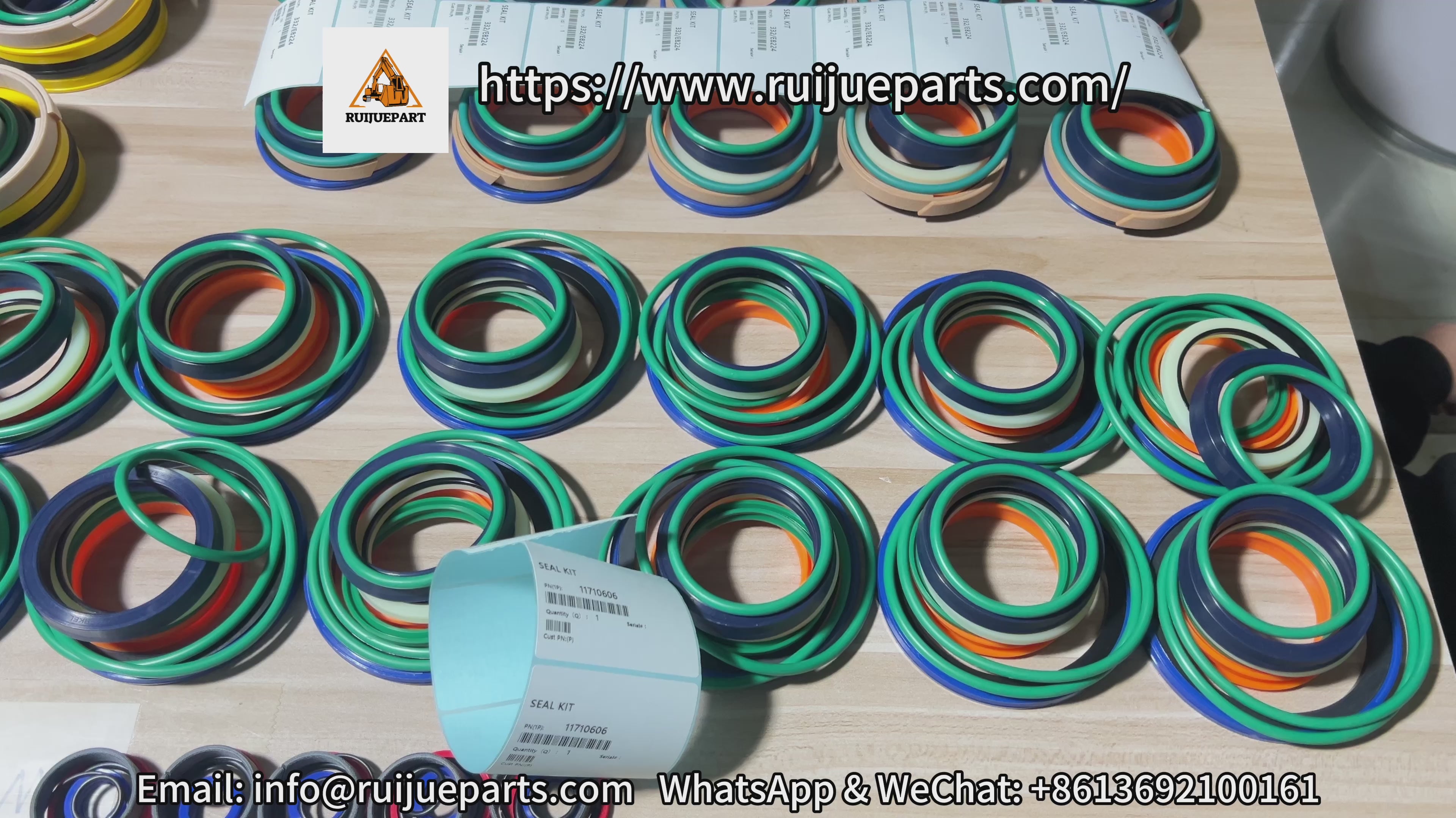 Load video: Heavy machinery hydraulic seal kits packaging process at RuijueParts warehouse for global wholesale shipment